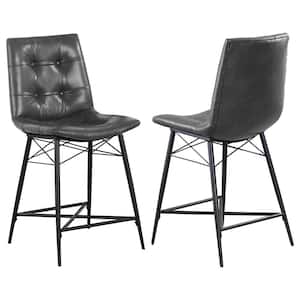 Aiken 24.75 in. H Grey Metal Frame Tufted Counter Height Stools (Set of 2)