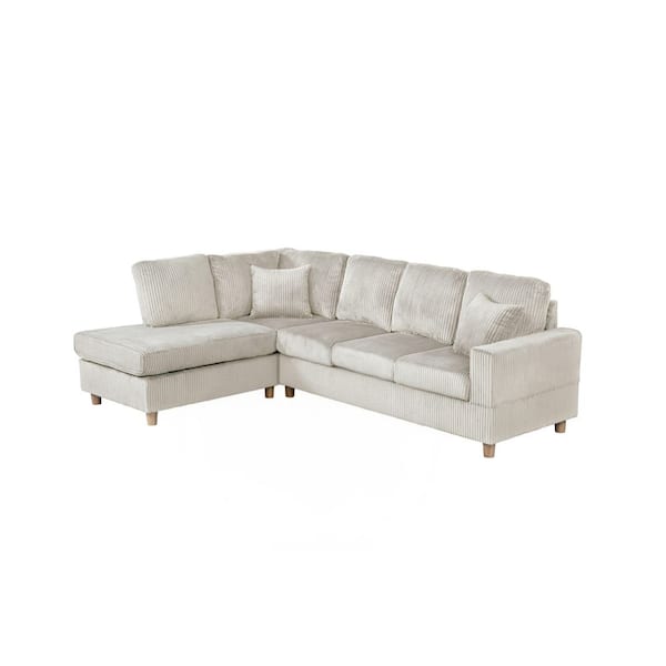 Lira 75 in. W Straight Arm 2-Piece Corduroy Fabric L Shape Sectional Sofa in Beige with Reversible Chaise