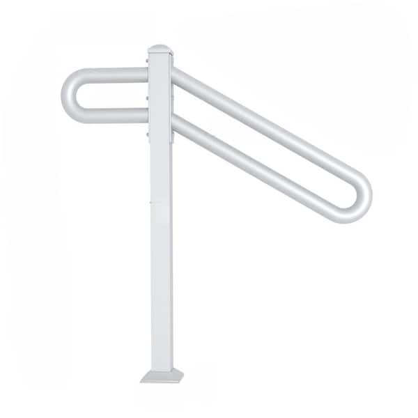 28 in.-8.5 in. L x 35 in. H Single Post White Wrought Iron Handrail for Outdoor 1-3 Step, Metal Outdoor Stair Railing