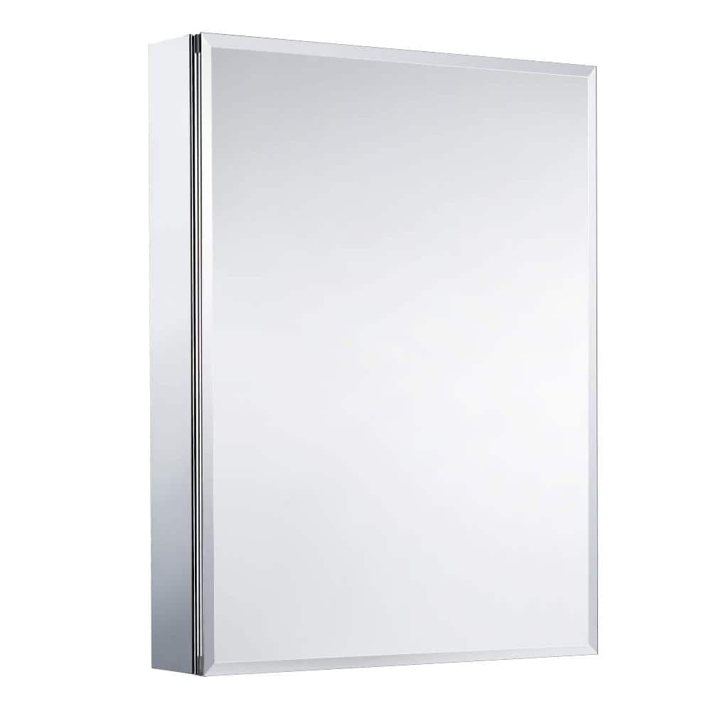 20 in. W x 26 in. H Small Rectangular Silver Aluminum Recessed/Surface Mount Medicine Cabinet with Mirror, Sliver