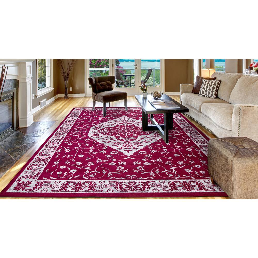 Red Medallion Synthetic Stain-Resistant 7' x 9' Area Rug