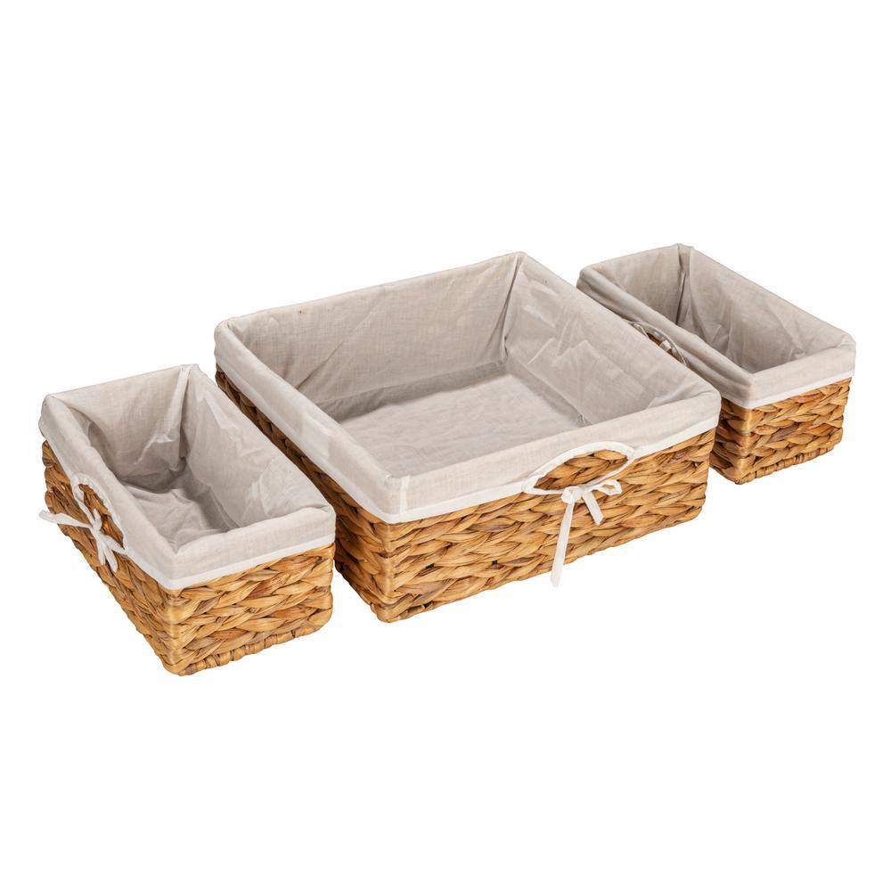 Natural Seagrass Rectangular Storage Basket Set with Liners