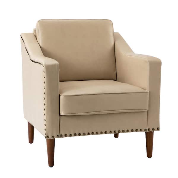 Celio Beige Vegan Leather Armchair with Solid wood Legs