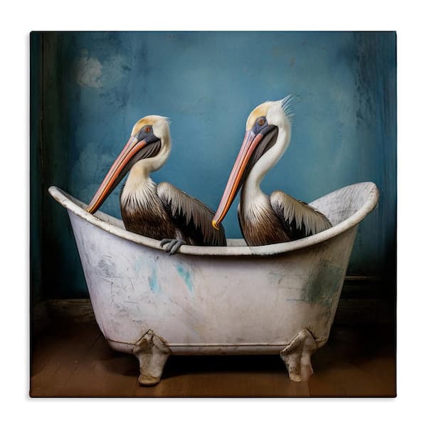 Pelican Bath Time by Lazar Studio 1-Piece Unframed Animal Graphic Art Print 17 in. x 17 in.