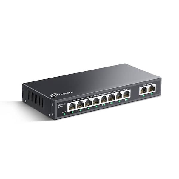 10-Port PoE Switch with 8-10/100Mbps PoE Port, 2-10/100Mbps Uplink Ports, Unmanaged Ethernet Network Switch