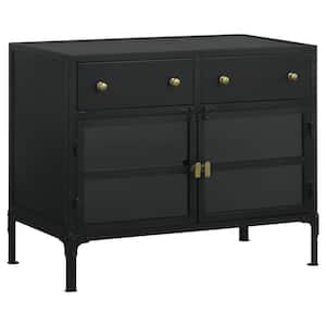 Sadler Black 2-drawer Accent Cabinet with Glass Doors