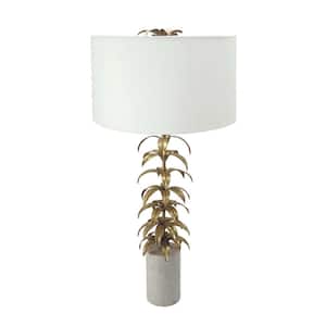 Evangeline 30.7 in. Gold/White Table Lamp with White Linen Shade