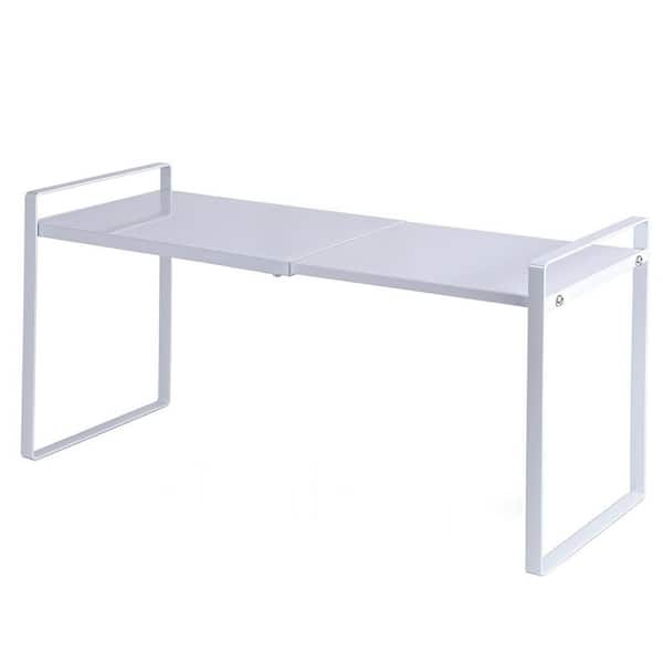 Expandable Cabinet Shelf Riser for Kitchen Pantry Cupboard and Countertop, 8.2 in D x 12.2-21.6 in W, White
