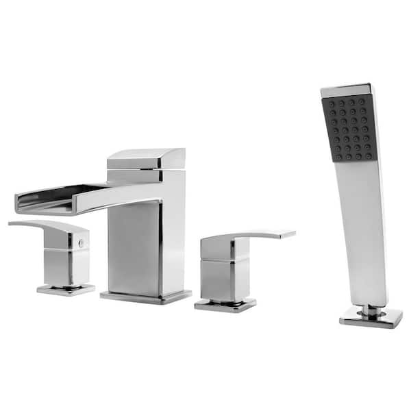 Pfister Kenzo 2-Handle Deck Mount Roman Tub Faucet Trim Kit with Handshower in Polished Chrome (Valve Not Included)
