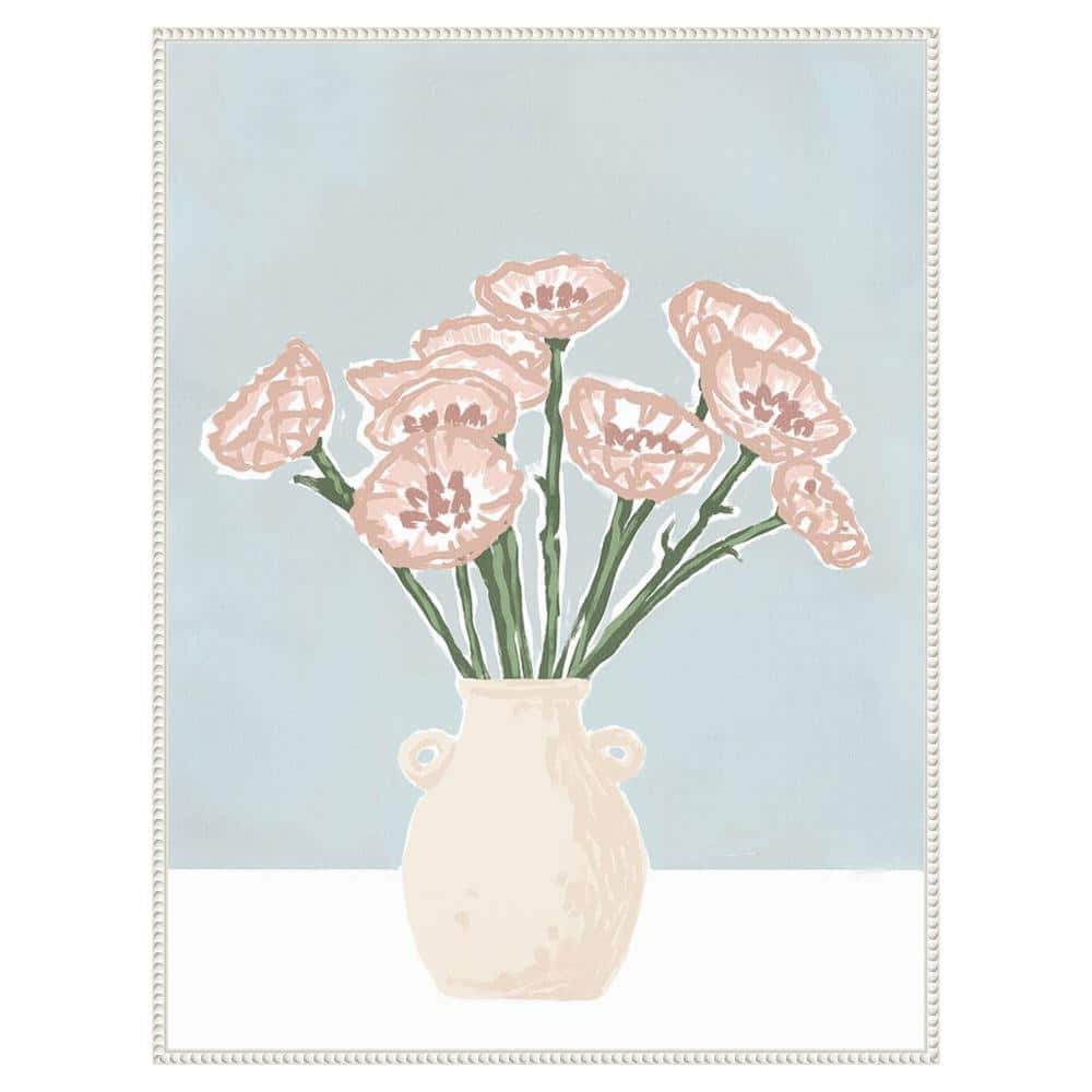 32"x42" Pastel Pink Floral Canvas Wall Art with White Frame