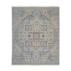 Blue 9 ft. x 12 ft. Hand Knotted Wool Traditional Oriental Design Rug Area Rug