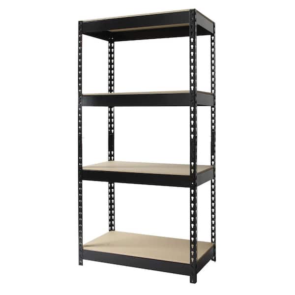 Riveted Garage Storage Shelving Unit, 4-Shelf Steel Black Unit 30 in. W x 60 in. H x 16 in. D