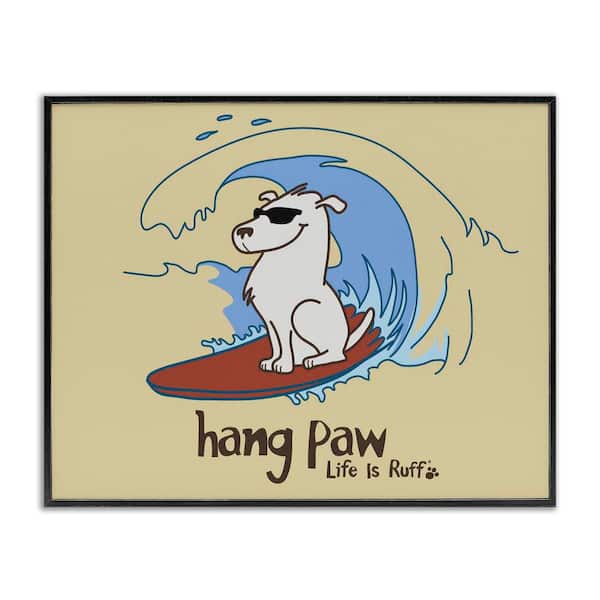 Stupell Industries Hang Paw Surfing Dog by LIR Black Framed Animal Giclee Art Print 24 in. x 30 in.