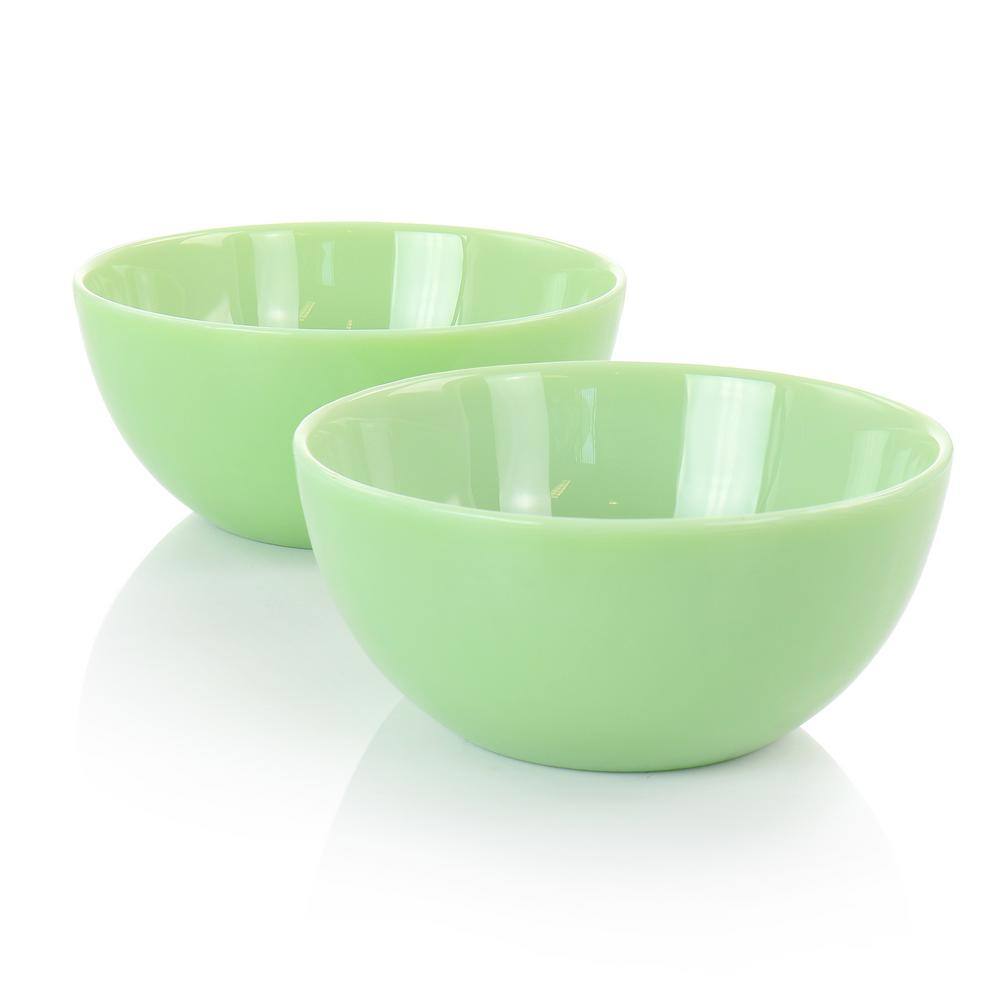 Jadeite Glass Cereal and Soup Bowl Set, Jade Green