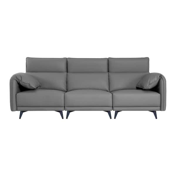MAYKOOSH 93.31 in. Slope Arm Faux Leather 2-Seater Sofa Couch with Headrests Small Rectangle Living Room Sofa Set in Gray