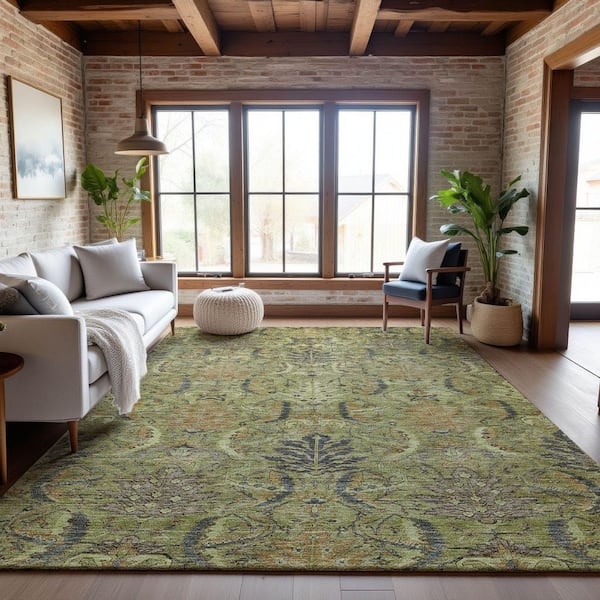 Mayfield Premium Machine Washable Abstract AMF1082 Aloe 10 ft. x 14 ft. Area Rug