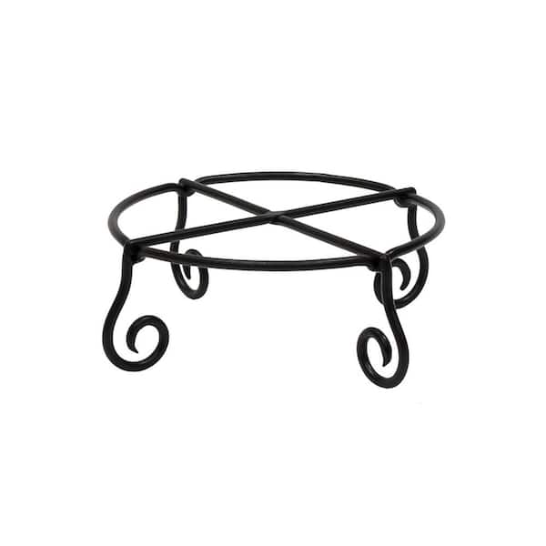 Small Short Piazza Plant Stand, 12.25 in. W x 4.25 in. H, Iron Decorative Pots, Black Powder Coat Finish