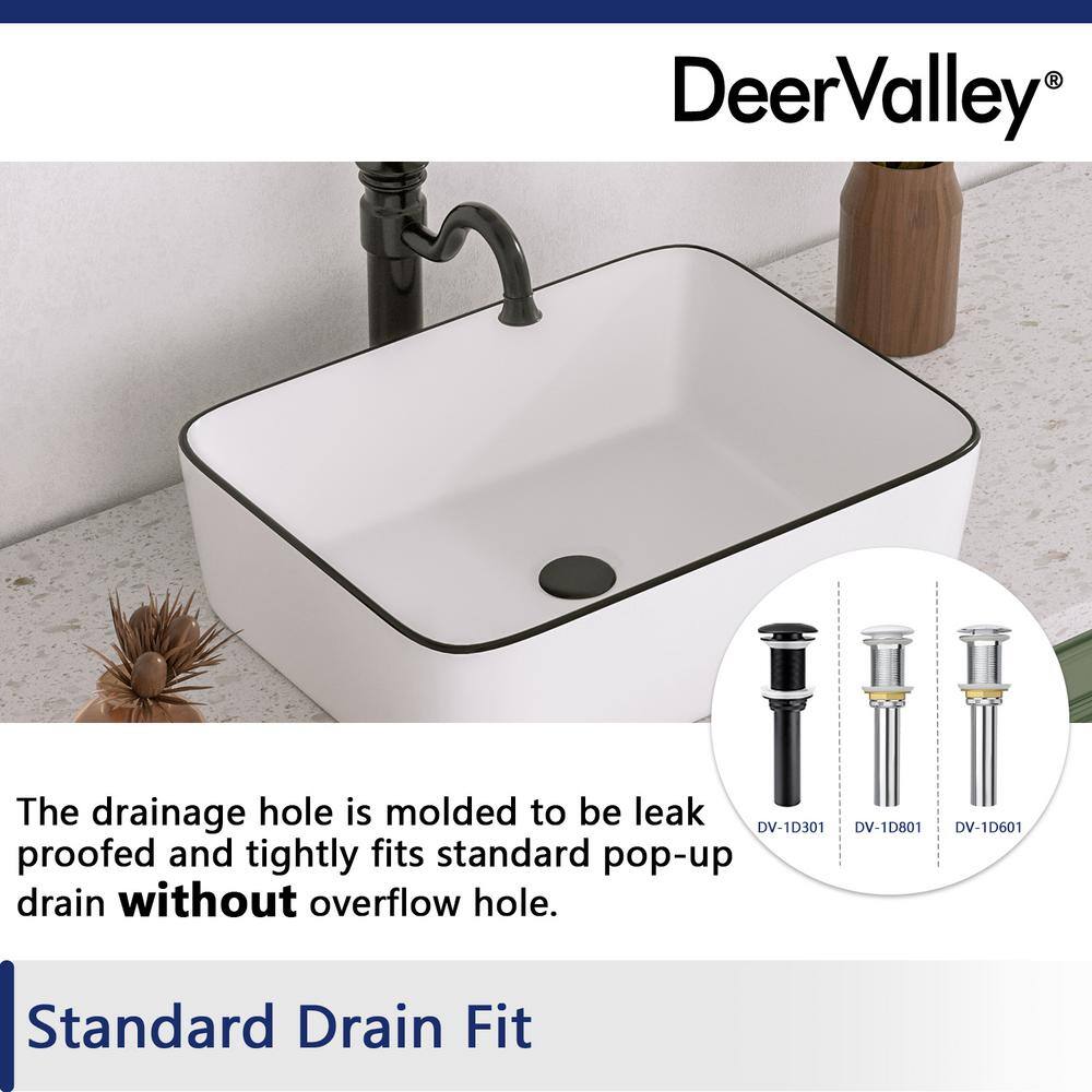 19" White Ceramic Rectangular Vessel Sink with Black Trim