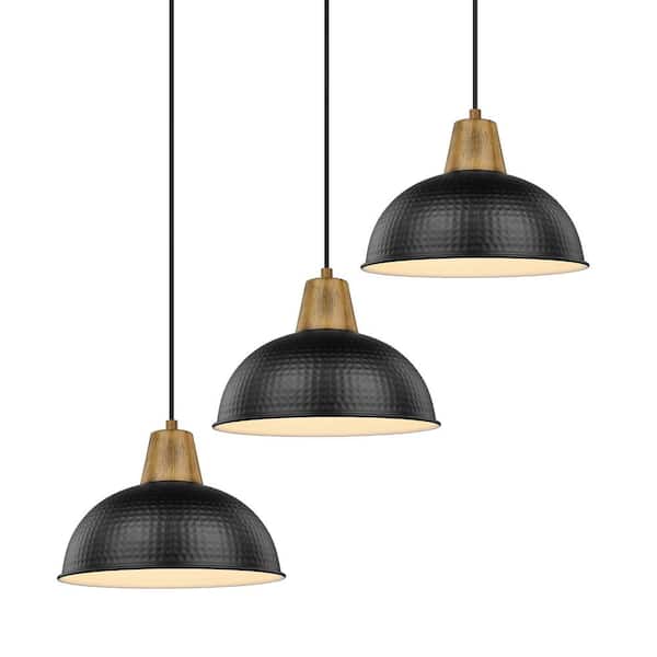 JAZAVA 10.2 in. 1-Light Black Pendant Light Fixtures With Hammered Metal Shade for Kitchen Island (3-Pack)