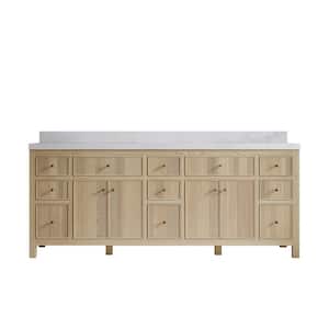 Sonoma Oak 84 in. W x 22 in. D x 36 in. H Double Sink Bath Vanity in White Oak with 2" Calacatta Nuvo Top