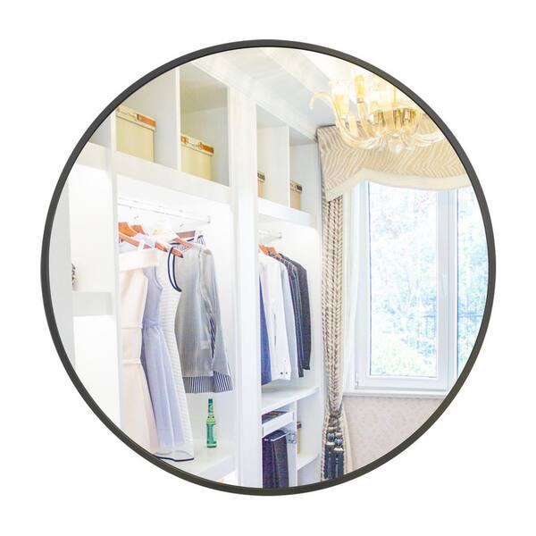 Aoibox 24 in. W x 24 in. H Large Round Metal Framed Wall-Mounted Bathroom Vanity Mirror Entryway Mirror in Black