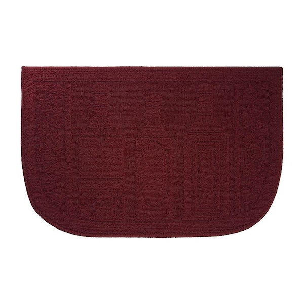 Creative Home Ideas Wine Bottle Textured Loop Brick Red 18 in. x 30 in. Slice Wedge Shaped Kitchen Rug