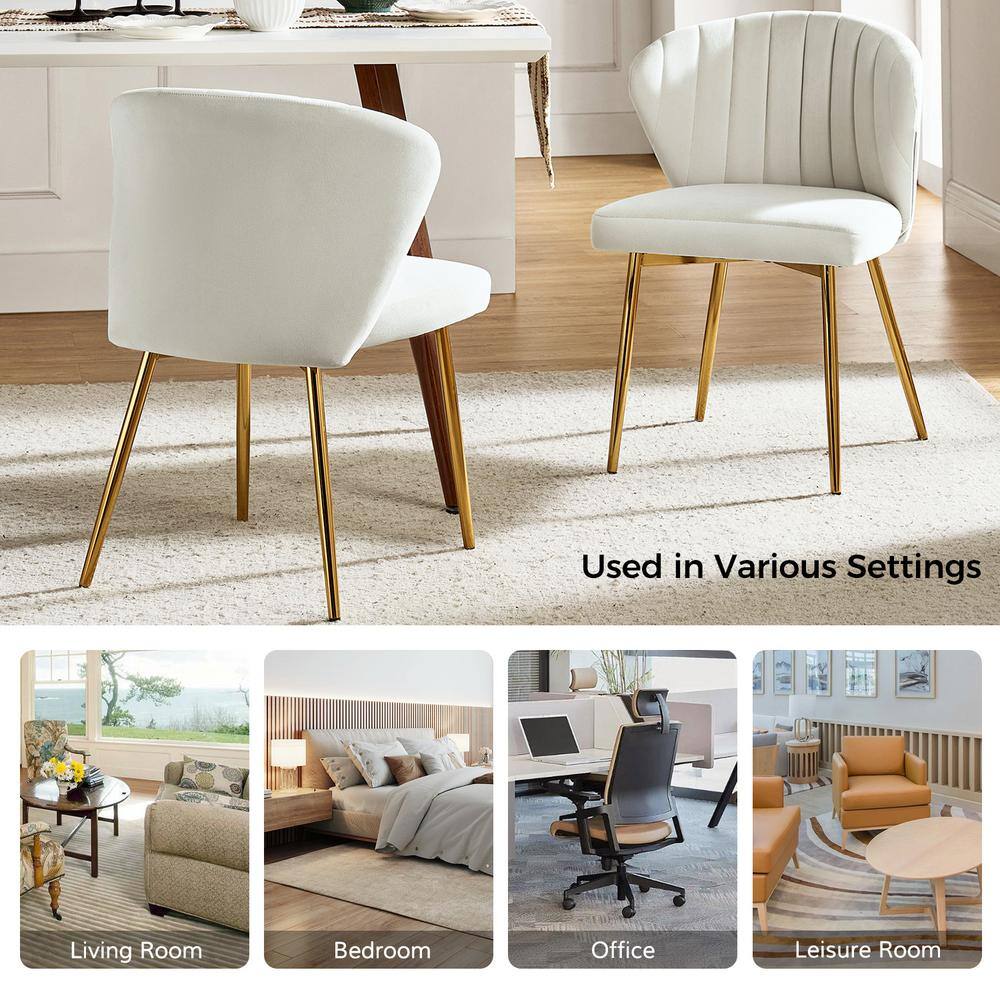 Ivory Velvet Upholstered Wingback Side Chair with Gold Metal Legs