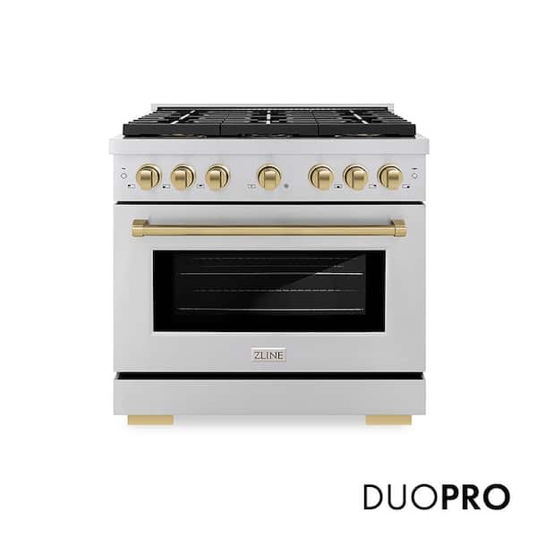 Autograph 36 in. 5.2 cu. ft. Paramount Gas Range with 6-Burners and Convection Gas Oven in Stainless and Champagne