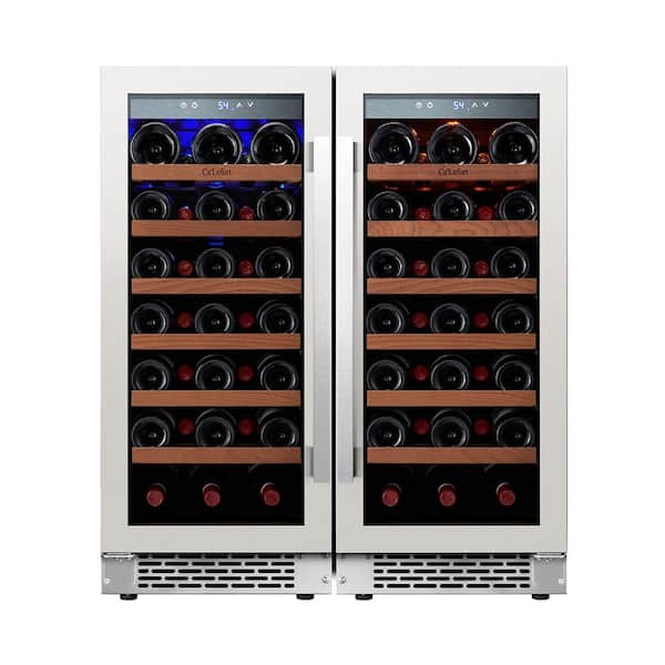 30 in. Dual Zone Built-in /Freestanding Cellar Cooling 66-Bottle Wine Cooler Side-By-Side Fridge in Stainless Steel
