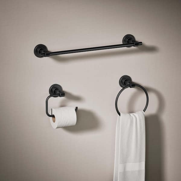 Torrington 3-Piece Bath Hardware Set with Hand Towel Holder, Towel Bar, and Toilet Paper Holder in Matte Black