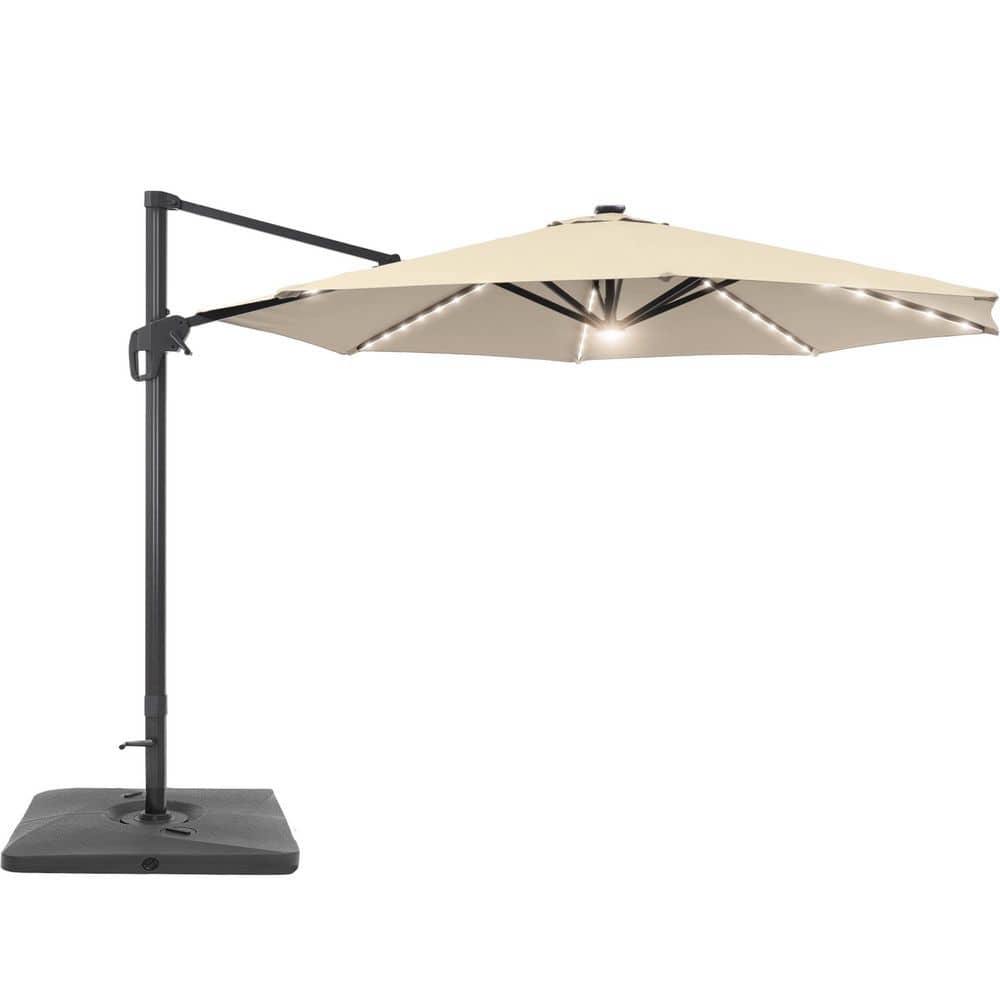 Sonkuki 11 ft. Round Solar LED Aluminum 360-Degree Rotation Cantilever  Offset Outdoor Patio Umbrella with a Base in Sand R-BRELA-JC42SD - The Home  Depot