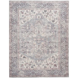 57 Grand Machine Washable Gray 8 ft. x 10 ft. Bordered Traditional Area Rug