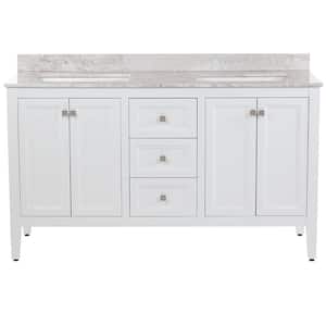 Darcy 61 in. W x 22 in. D x 39 in. H Double Sink Freestanding Bath Vanity in White with Winter Mist Cultured Marble Top