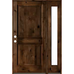 50 in. x 80 in. knotty alder Right-Hand/Inswing Clear Glass Provincial Stain Square Top Wood Prehung Front Door w/RFSL