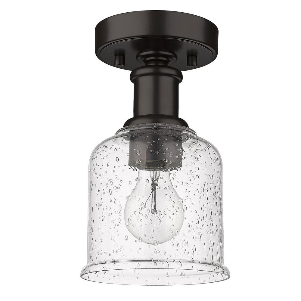 Rustic Bronze Globe Flush Mount with Clear Seedy Glass