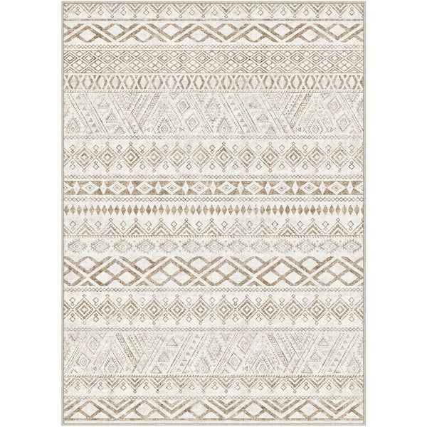 Bohemia Brown 8 ft. x 10 ft. Washable Geometric Stripes Area Rug