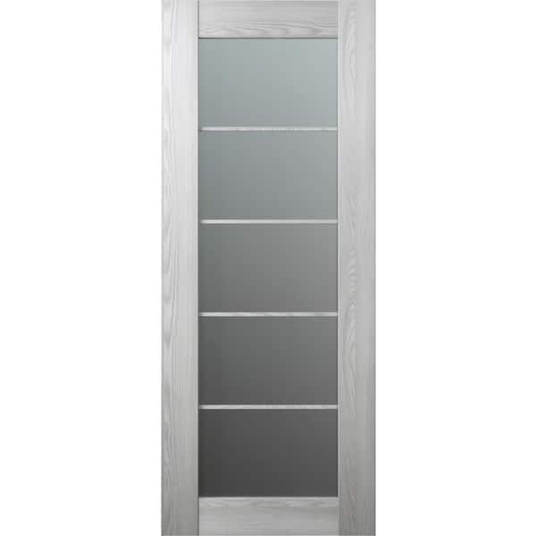 Vona 5 Lite 18 in. x 84 in. No Bore Solid Core Ribeira Ash Wood And Frosted Glass Composite Interior Door Slab