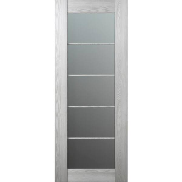 Belldinni Vona 5-Lite 28 in. W. x 84 in. No Bore Solid Core Ribeira Ash Wood and Frosted Glass Composite Interior Door Slab