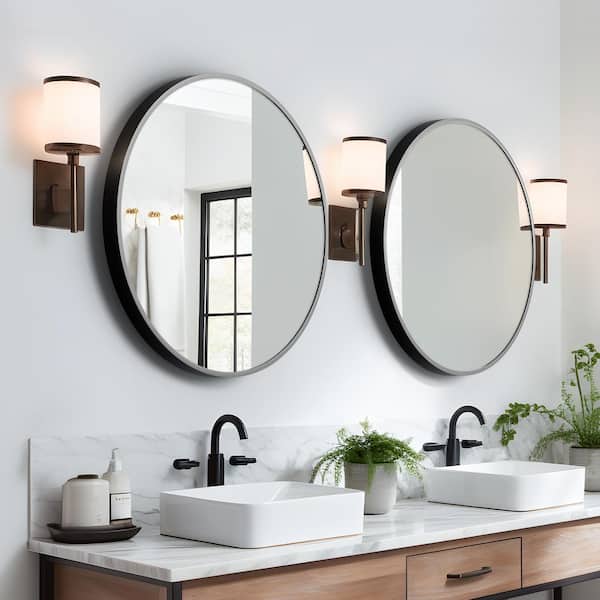 Dovelina 31 in. W x 31 in. H Round Aluminum Alloy Framed Bathroom Vanity Mirror Black Wall Mirror (2-Peices)