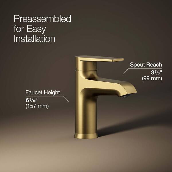KOHLER Hint Single-Handle Bathroom Sink Faucet in Vibrant Brushed Moderne Brass