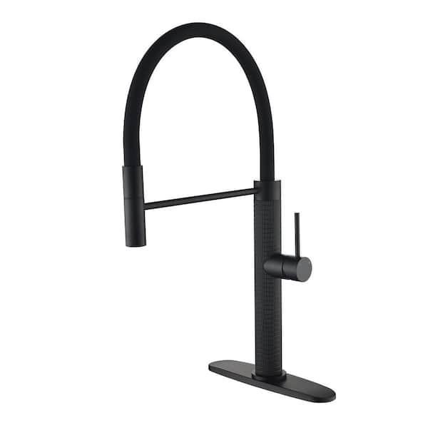 Single Handle Deck Mount Standard Kitchen Faucet with Sprayer Brass Pulll Down Kitchen Sink Faucet in Matte Black