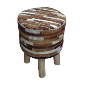 Annah Ivory and Brown Hide Leather Stool