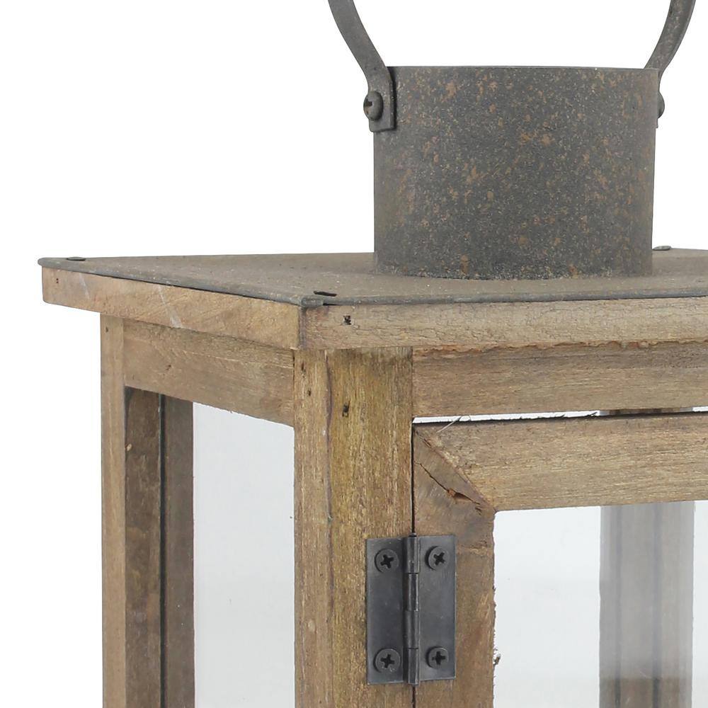 Rustic Farmhouse Wood and Bronze Hurricane Candle Lantern, 12"