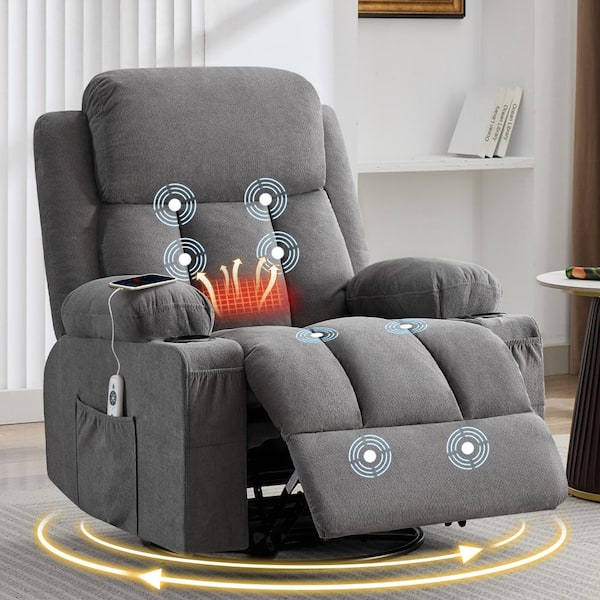 LUCKYONE Black Leather Swivel Rocker Recliner Chair with Massage