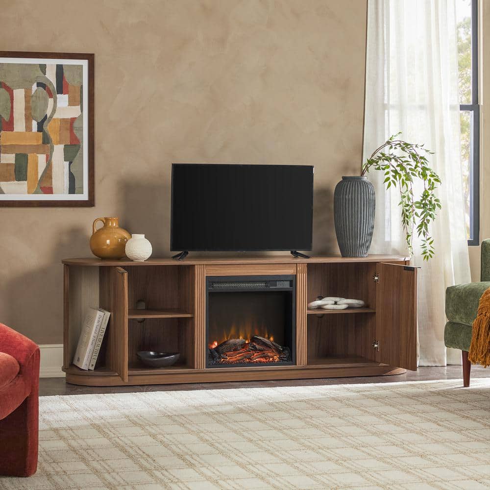 Mocha 70" Modern Reeded TV Stand with Electric Fireplace