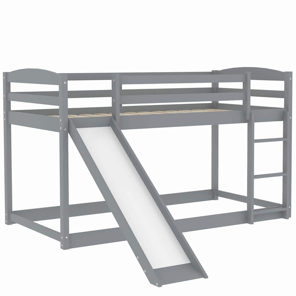 Nestfair Gray Wood Twin over Twin Bunk Bed with Convertible Slide and ...