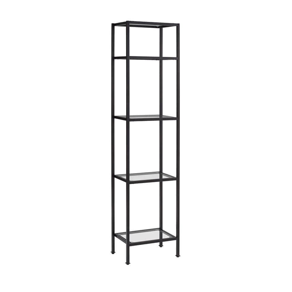 Sleek Aimee Narrow Oil-Rubbed Bronze Etagere with Tempered Glass Shelves