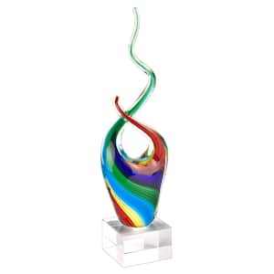 14 in. Multicolor Multicolor Art Glass Abstract Centerpiece On Crystal Base