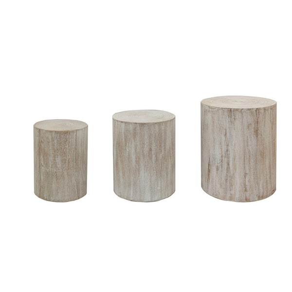 Clihome 18.3 in. Set of 3 Round White Wood Coffee Table with clear and visible tree rings