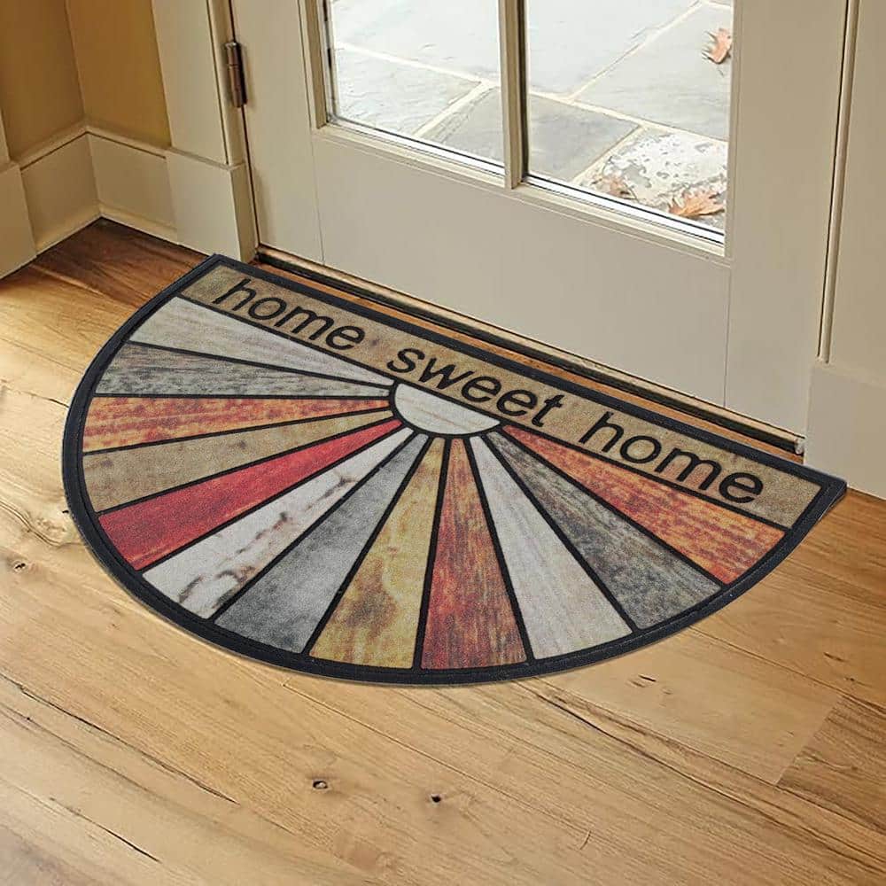 Home Sweet Home Brown Orange 18 in. x 30 in. 100% Recycled Rubber Half Round Outdoor Front Door Mat price history on PriceWatchPro